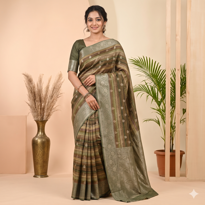 KUBERAN GREEN KHADDI GEORGETTE SAREE