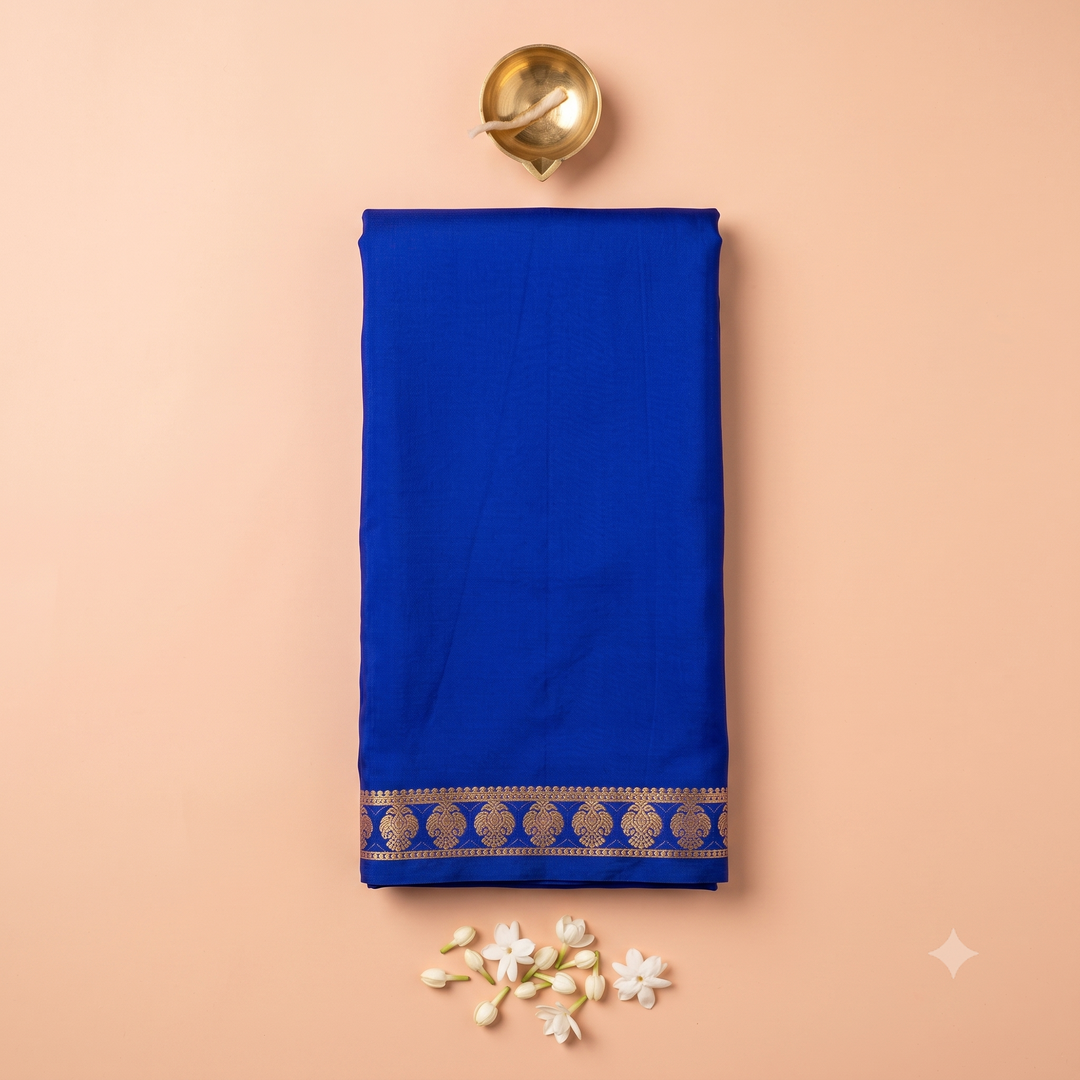 KUBERAN ROYAL BLUE MYSORE SILK CREPE SAREE