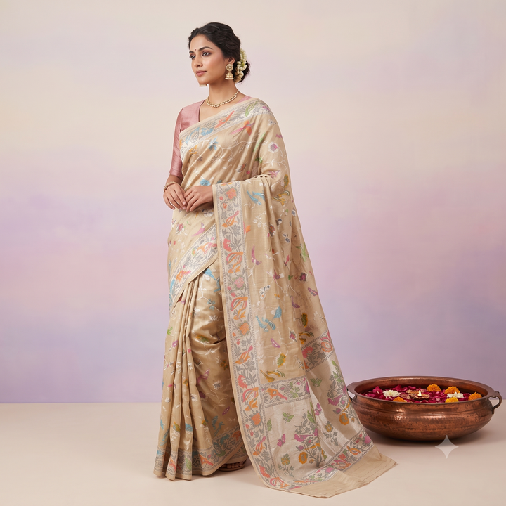 KUBERAN CREAM PURE KHADI GEORGETTE SAREE