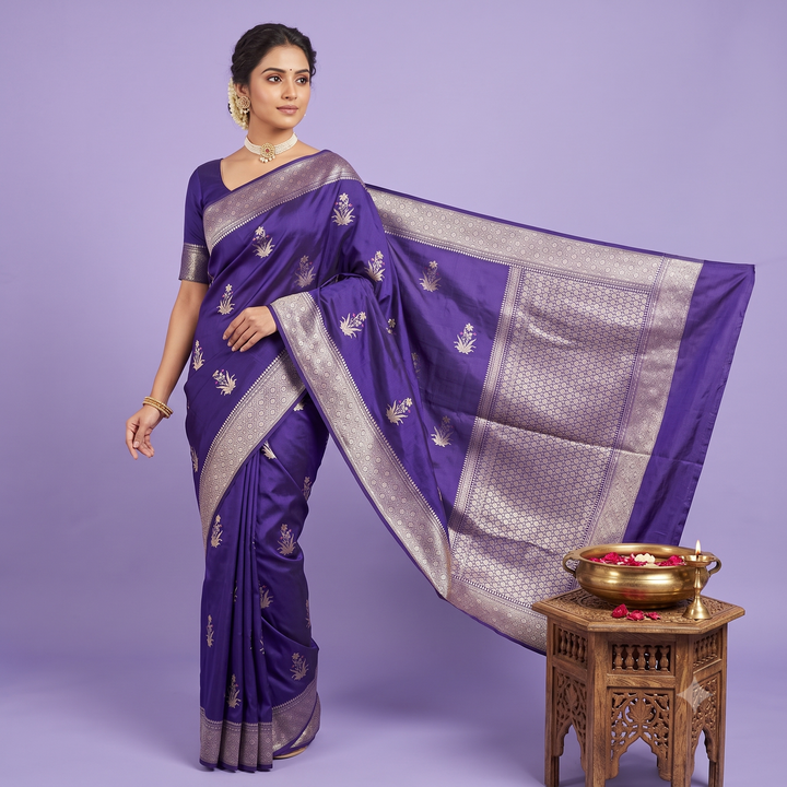 KUBERAN NAVY BLUE PURE TUSSAR SILK SAREE