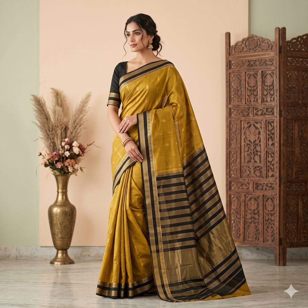 KUBERAN GREEN WITH BLACK PURE MYSORE CREPE SILK SAREE