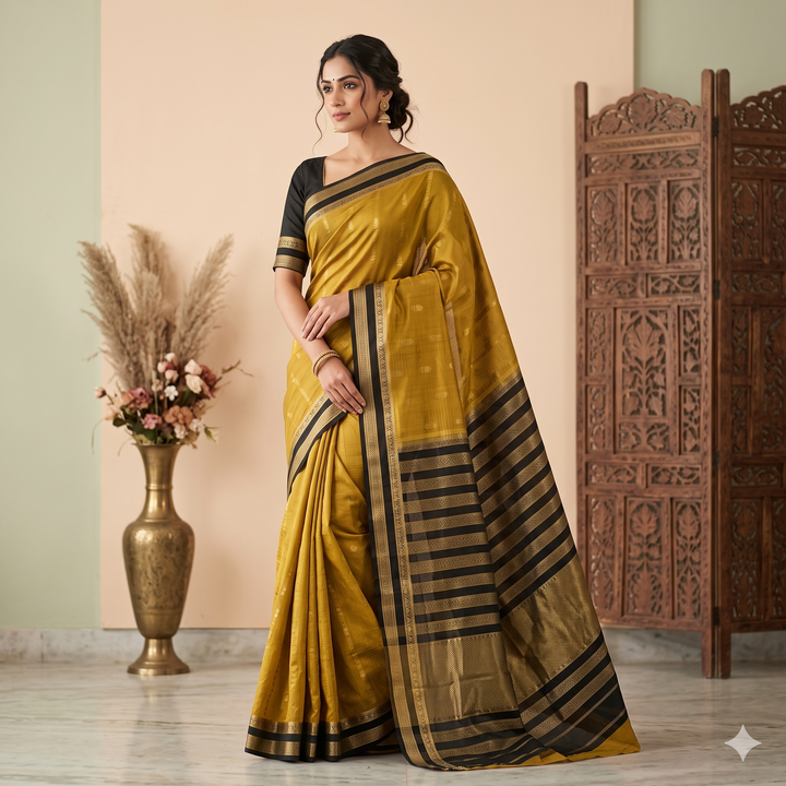 KUBERAN GREEN WITH BLACK PURE MYSORE CREPE SILK SAREE