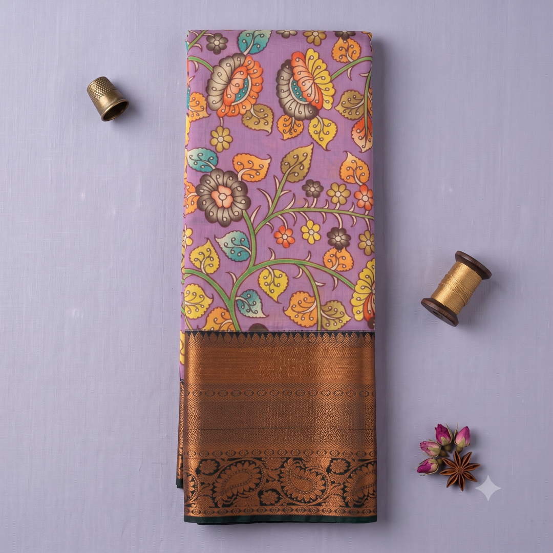 KUBERAN LAVENDER KALAMKARI PRINT SEMI SILK SAREE