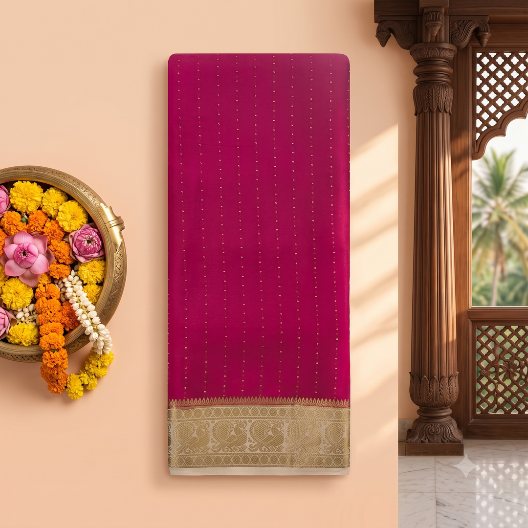 KUBERAN PINK WITH CREAM PURE MYSORE CREPE SILK SAREE