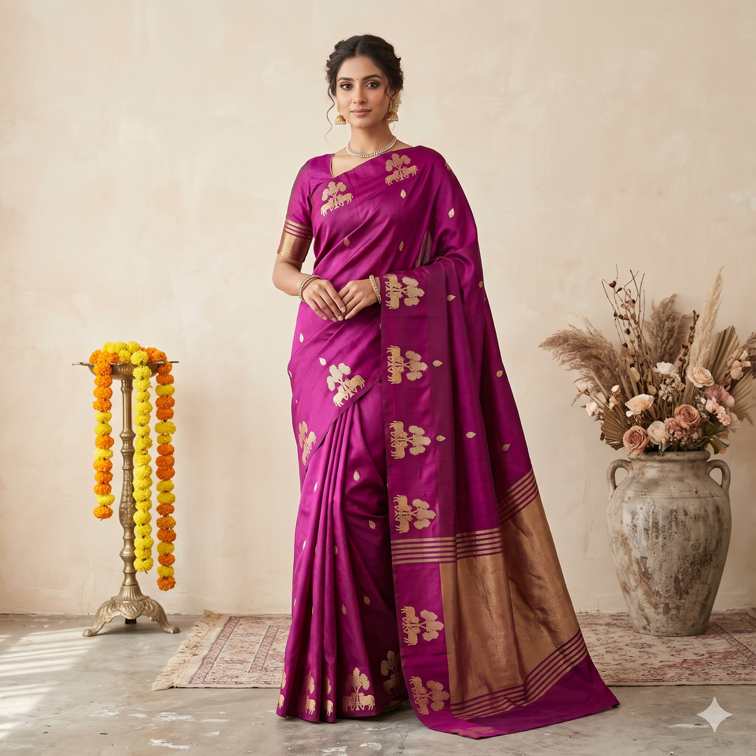Kuberan Purple Pure Banarasi Silk Saree