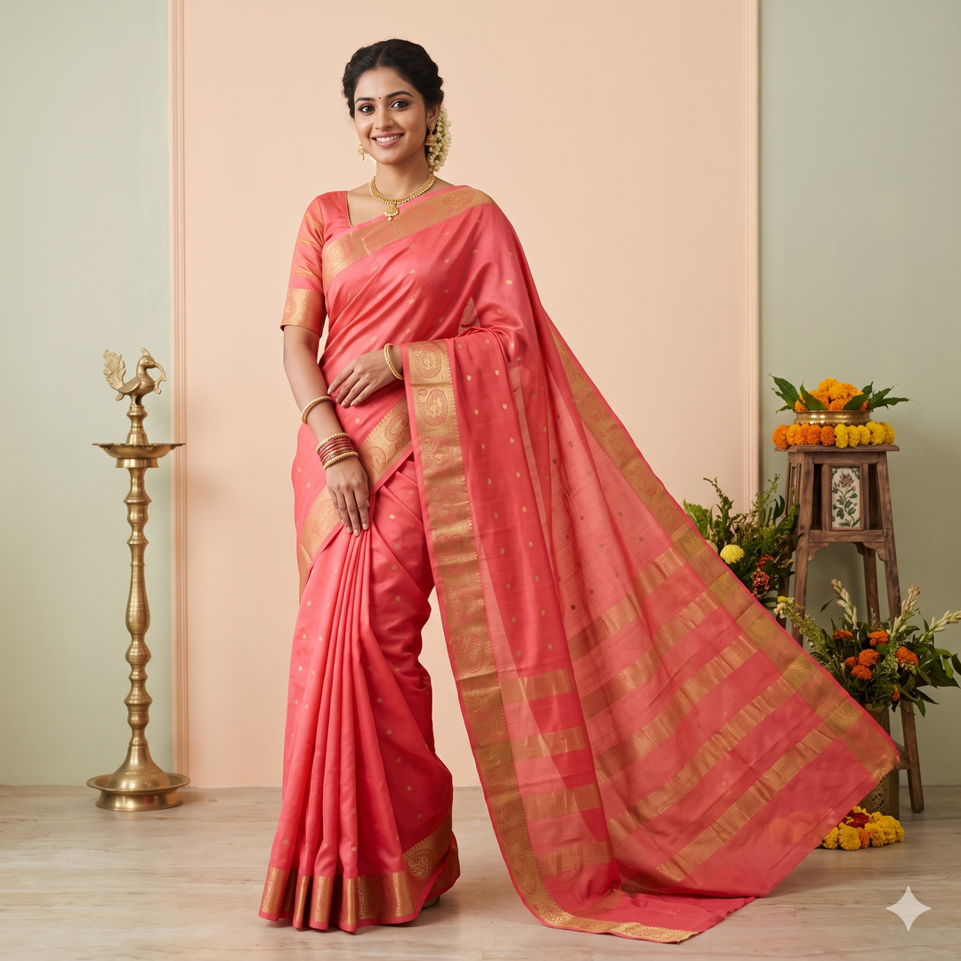 KUBERAN PINK PURE MYSORE CREPE SILK SAREE