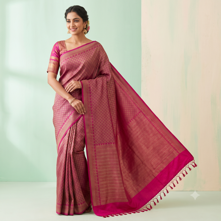 KUBERAN PINK SEMI BANARASI SILK SAREE