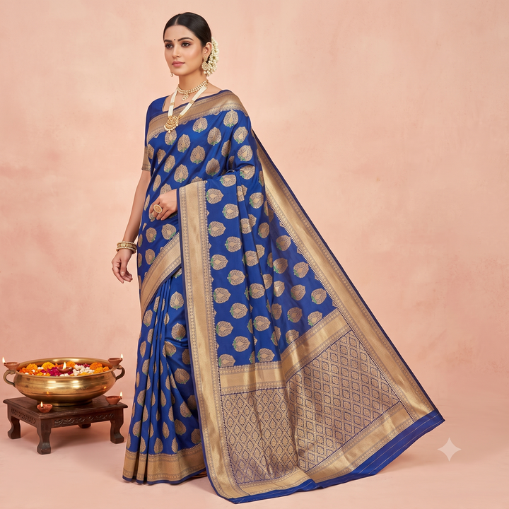KUBERAN ROYAL BLUE PURE BANARASI HANDLOOM SAREE