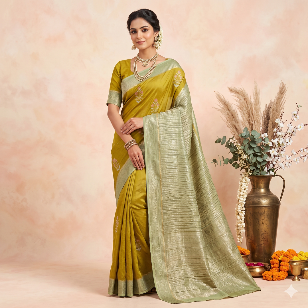 KUBERAN GREEN KHADDI GEORGETTE SAREE