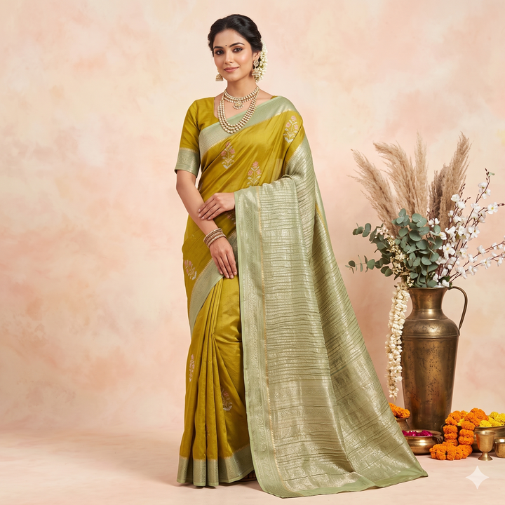 KUBERAN GREEN KHADDI GEORGETTE SAREE