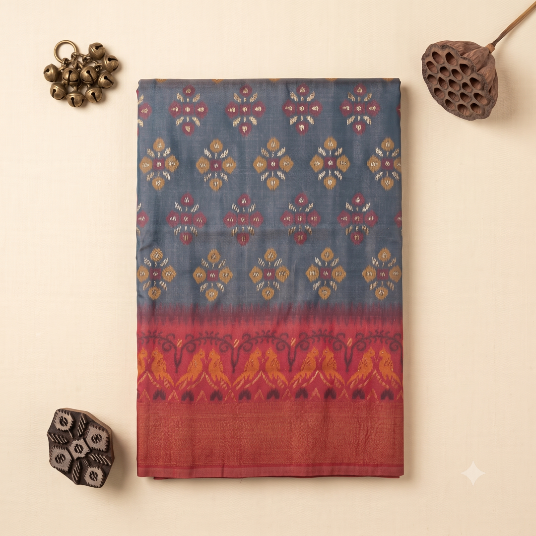 KUBERAN SLATE BLUE SEMI SOFT SILK SAREE