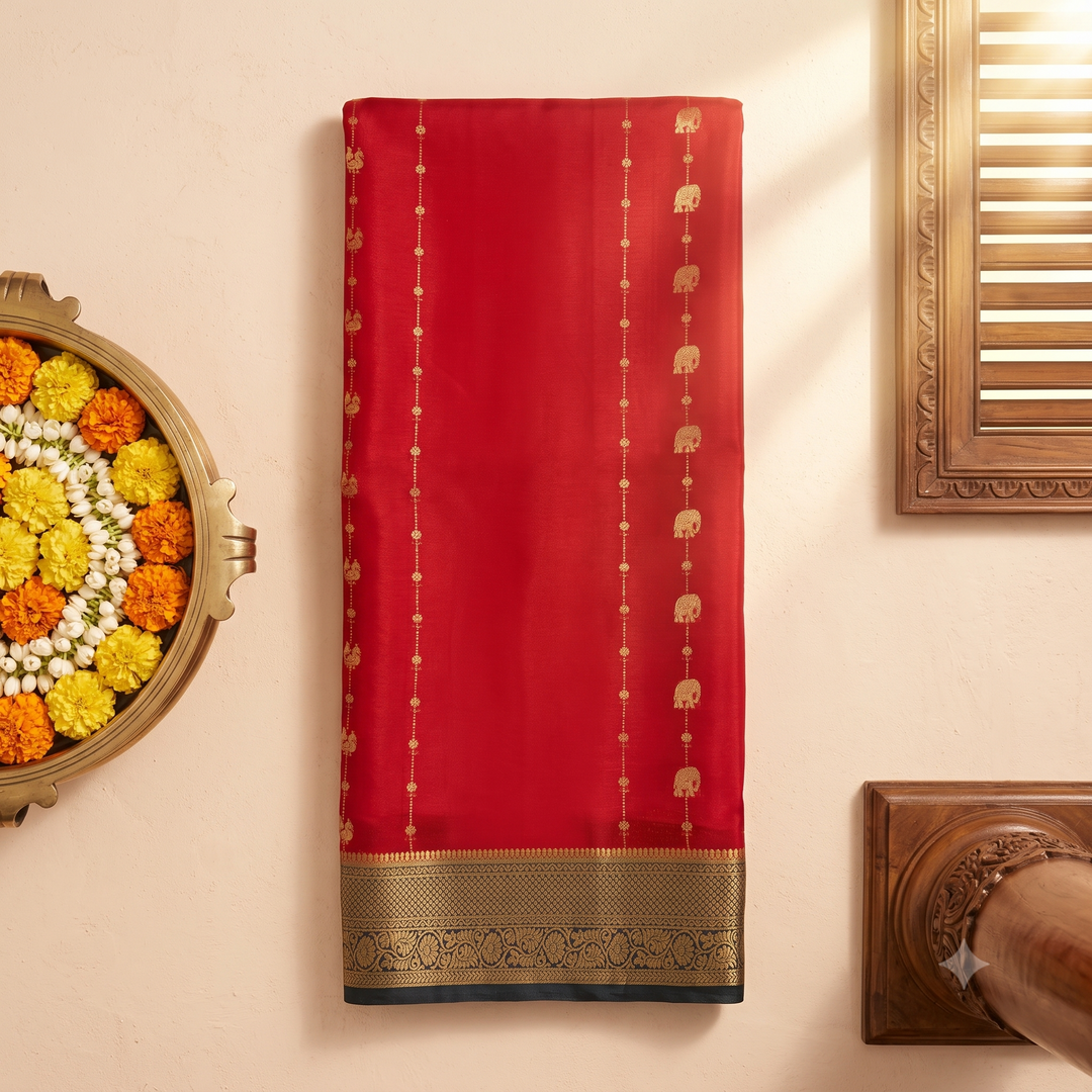 KUBERAN RED WITH GREEN PURE MYSORE CREPE SILK SAREE