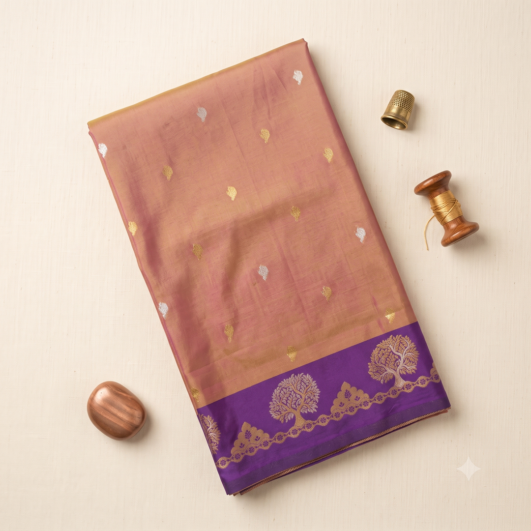 KUBERAN DUSTY ROSE TISSUE SILK SAREE