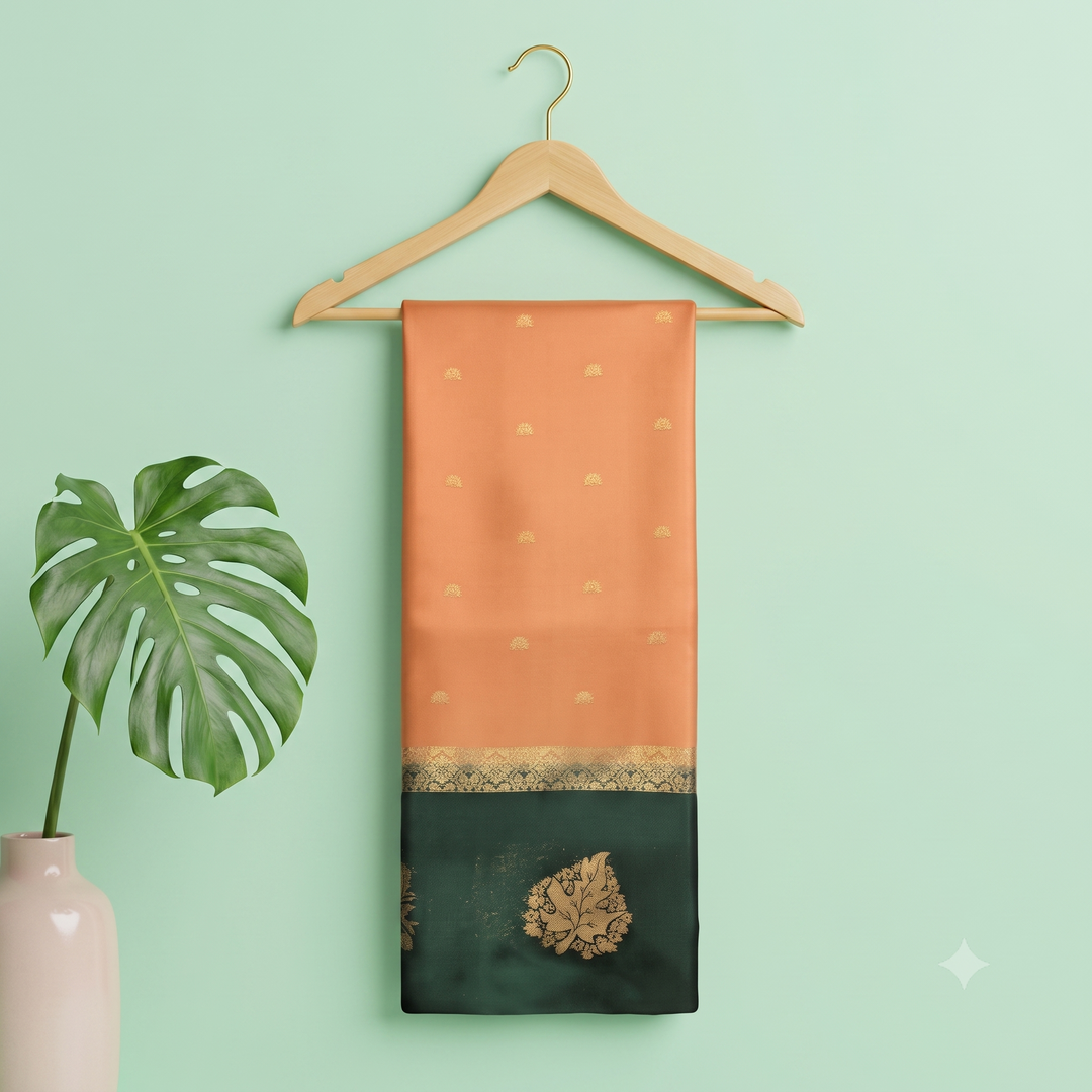 KUBERAN PEACH WITH GREEN CHIFFON SAREE