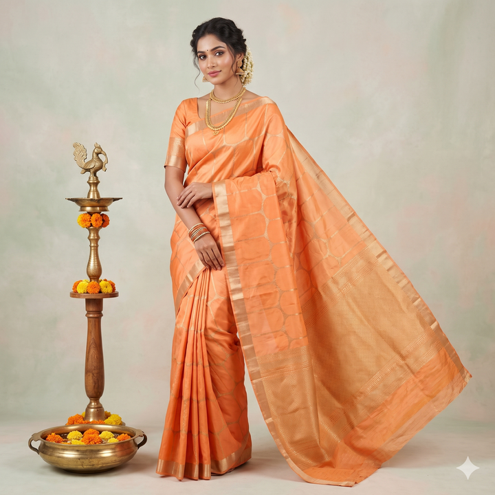Kuberan Peach Pure Banarasi Silk Saree