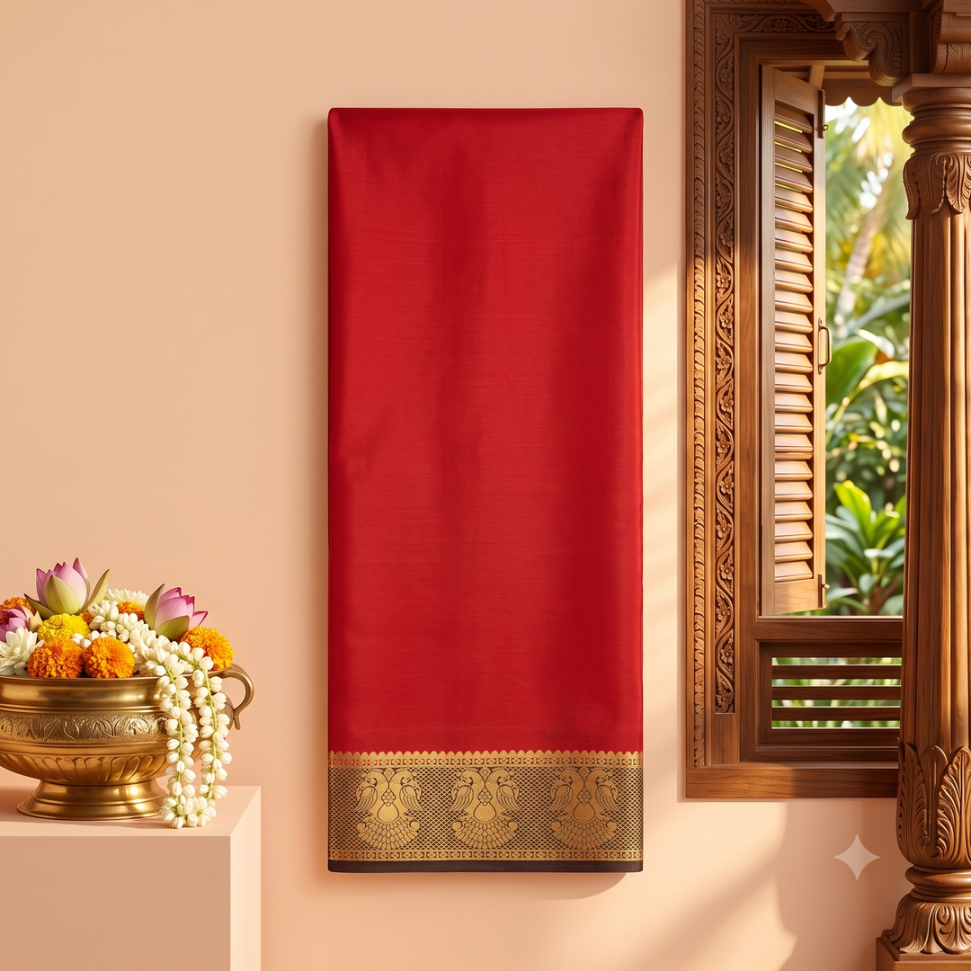 KUBERAN RED WITH BLACK PURE MYSORE CREPE SILK SAREE