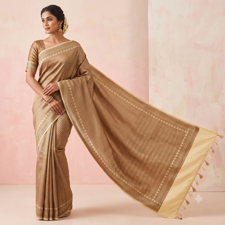 KUBERAN WHITE SEMI BANARASI SILK SAREE