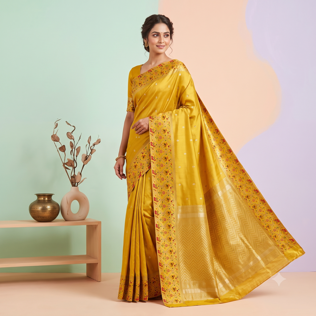 KUBERAN YELLOW PURE MASHRU CHIFFON SAREE