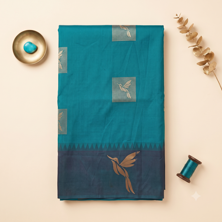 KUBERAN TURQUOISE BLUE SEMI SOFT SILK SAREE