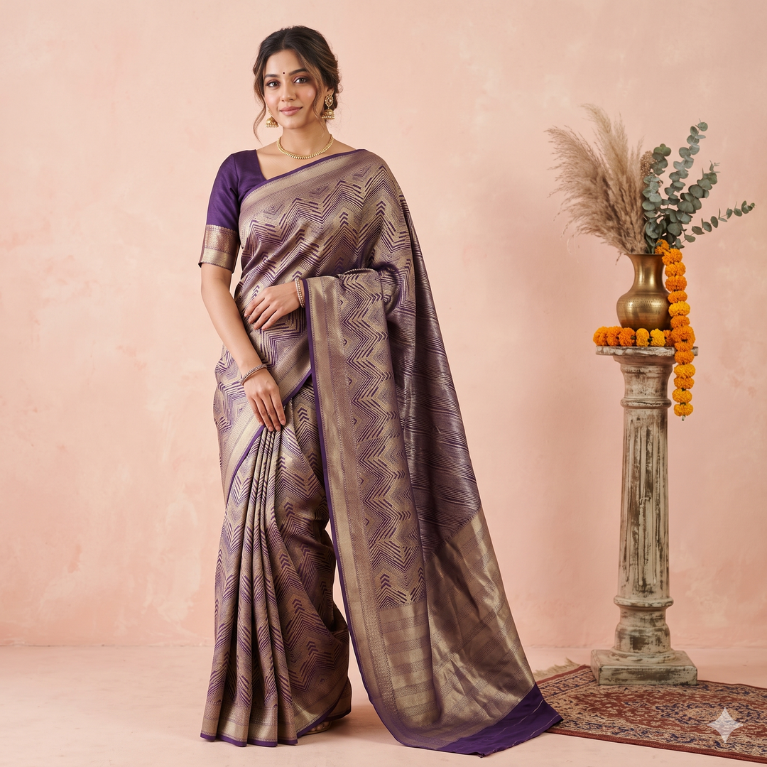 Kuberan Purple Fancy Semi-Banarasi Silk Saree