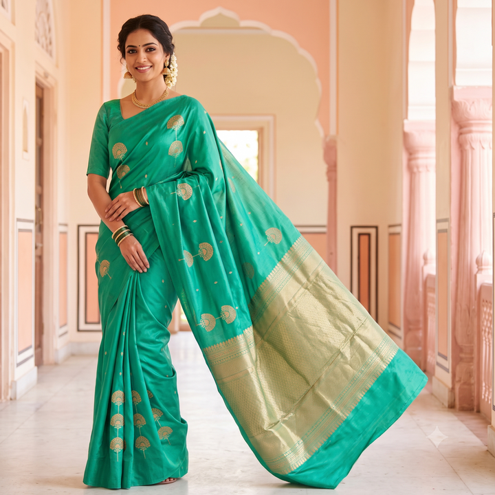 KUBERAN PEACOCK BLUE PURE BANARASI SAREE