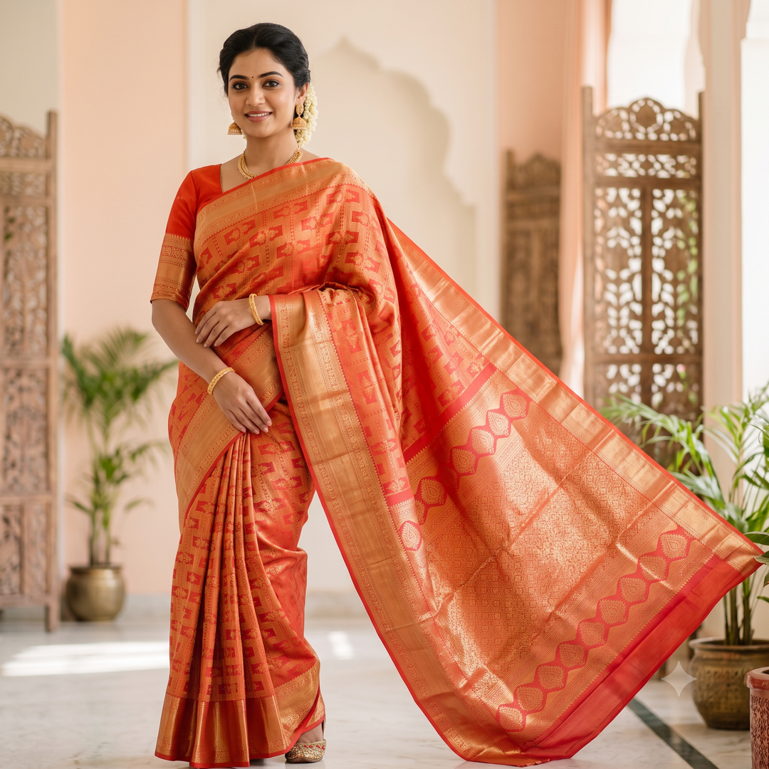 KUBERAN RED PURE SILK SAREE
