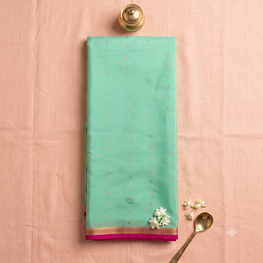 KUBERAN PISTA GREEN MYSORE SILK CREPE SAREE