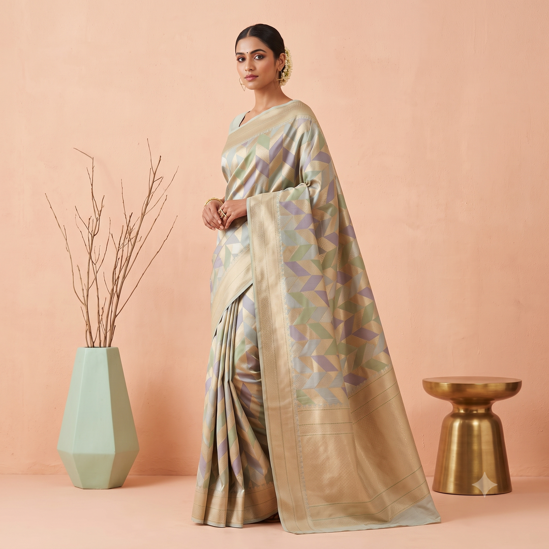 KUBERAN METALLIC BLUE PURE BANARASI HANDLOOM SAREE