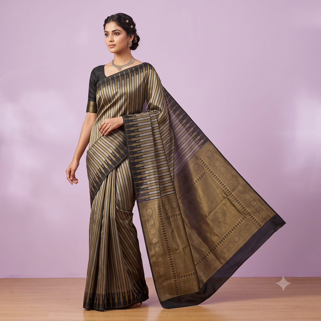 KUBERAN BLACK PURE SILK SAREE