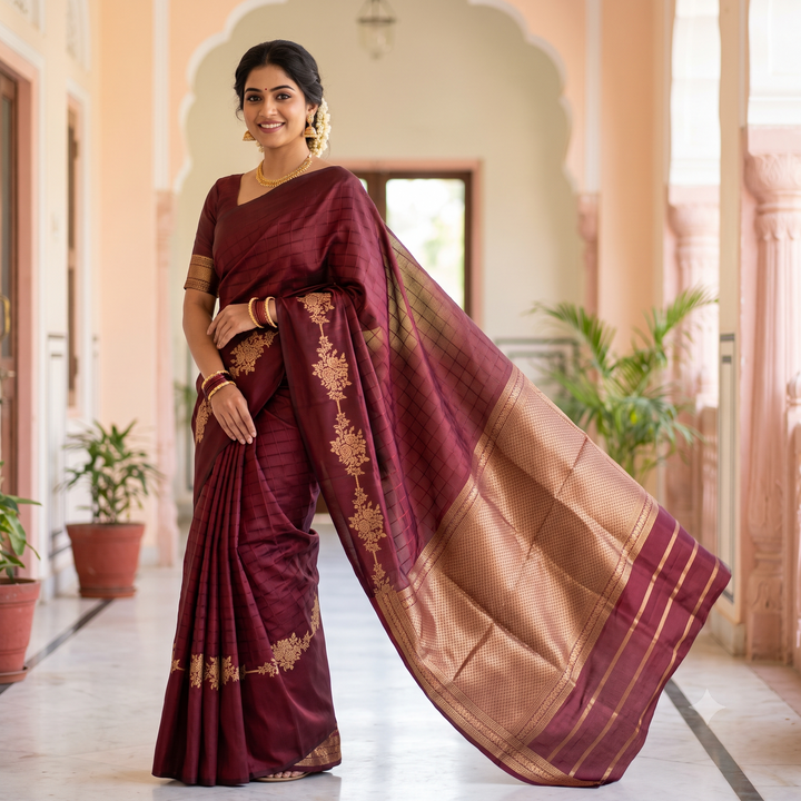 KUBERAN RUST MAROON PURE BANARASI SAREE