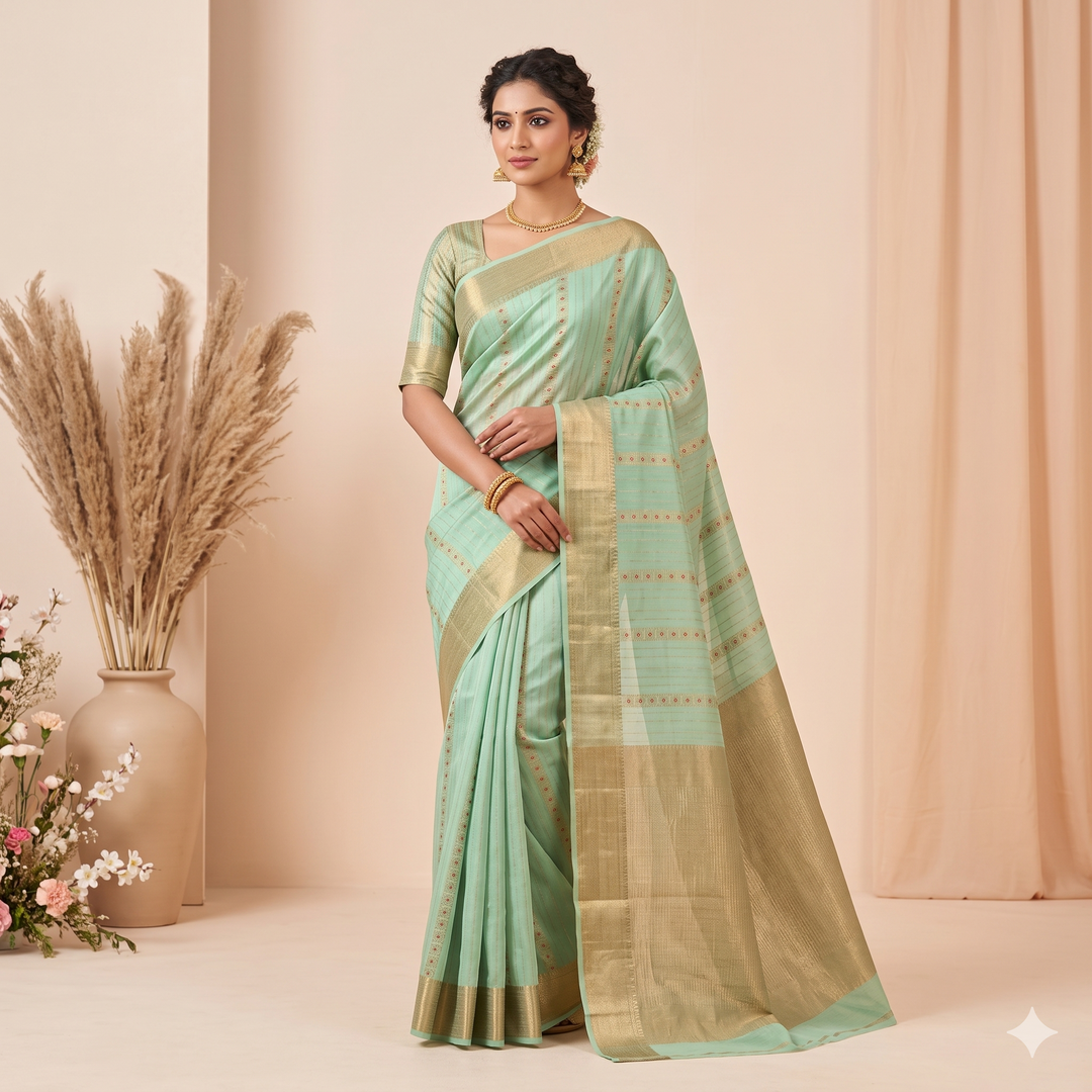 KUBERAN PASTEL GREEN PURE MYSORE CREPE SILK SAREE