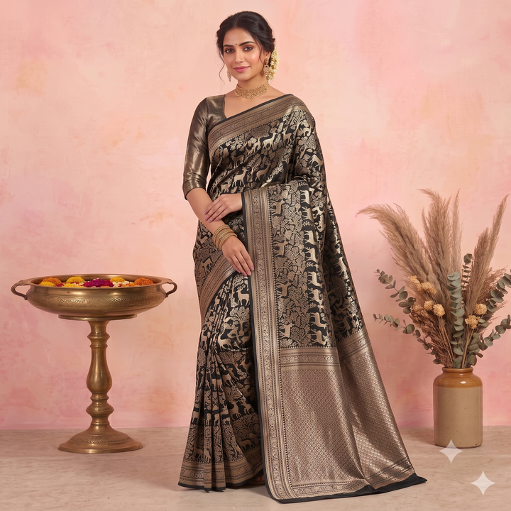 KUBERAN BLACK SEMI BANARASI SILK SAREE