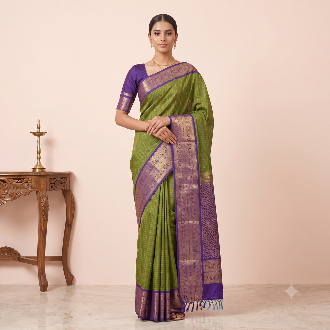KUBERAN GREEN WITH BLUE PURE SILK SAREE