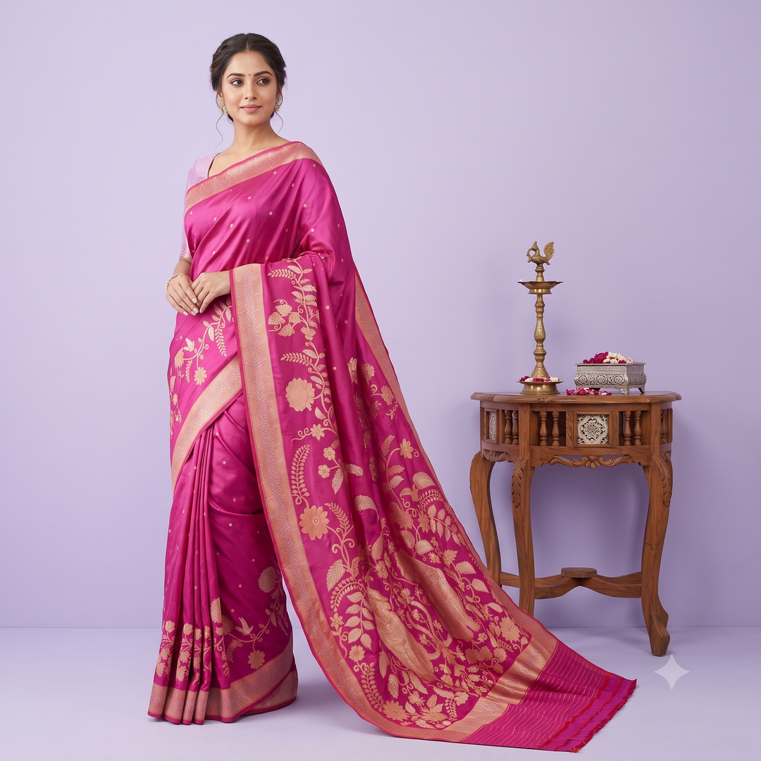 KUBERAN PINK PURE BANARASI HANDLOOM SAREE