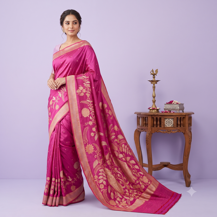 KUBERAN PINK PURE BANARASI HANDLOOM SAREE