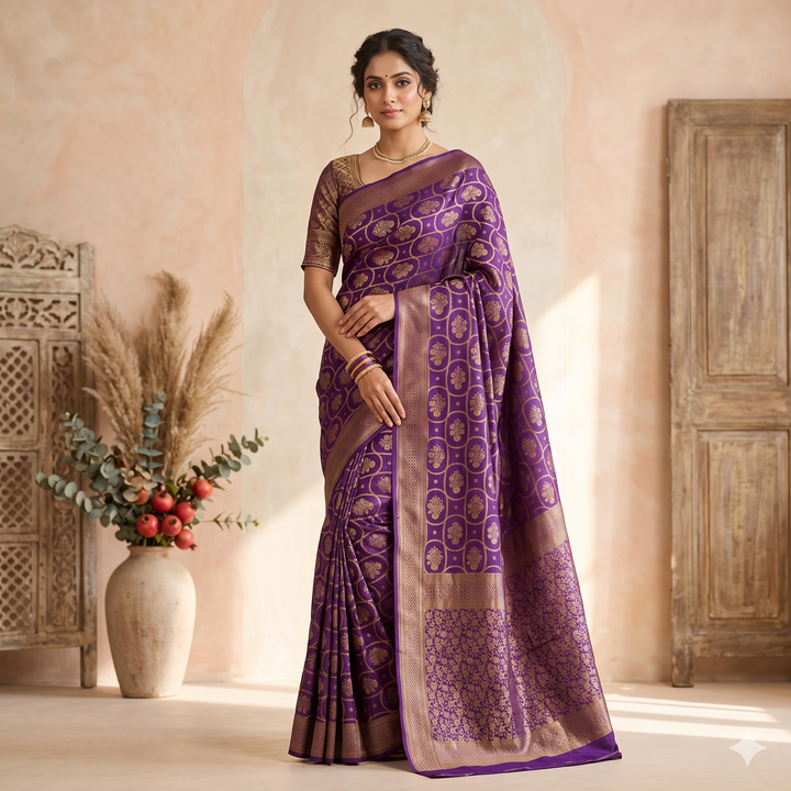 KUBERAN PURPLE SEMI BANARASI SILK SAREE