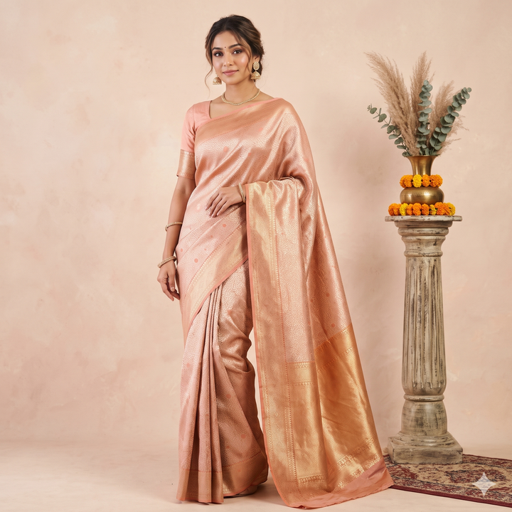 Kuberan Peach Pink Fancy Semi-Banarasi Silk Saree