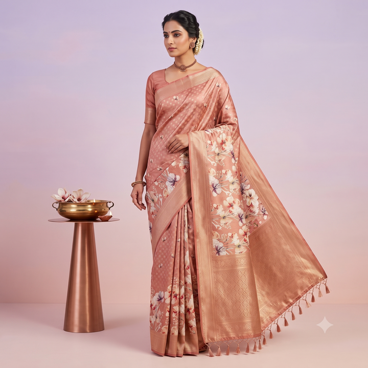 KUBERAN PINK PURE TUSSAR SILK SAREE