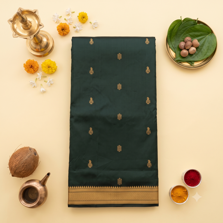Kuberan Rama Green 9-Yard Pure Silk Saree