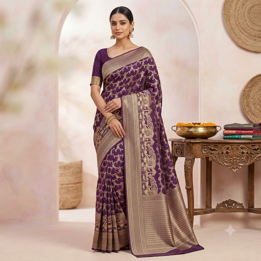 KUBERAN PURPLE PURE BANARASI SILK SAREE