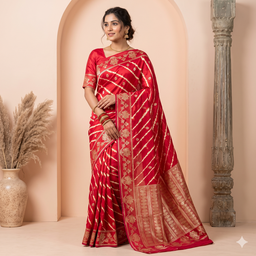 KUBERAN RED LEHERIYA SHIBORI PURE SILK SAREE