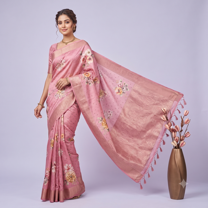 KUBERAN PEACH PURE TUSSAR SILK SAREE