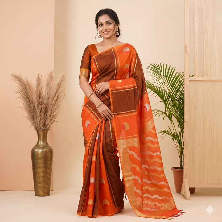Kuberan Orange Chiffon Saree