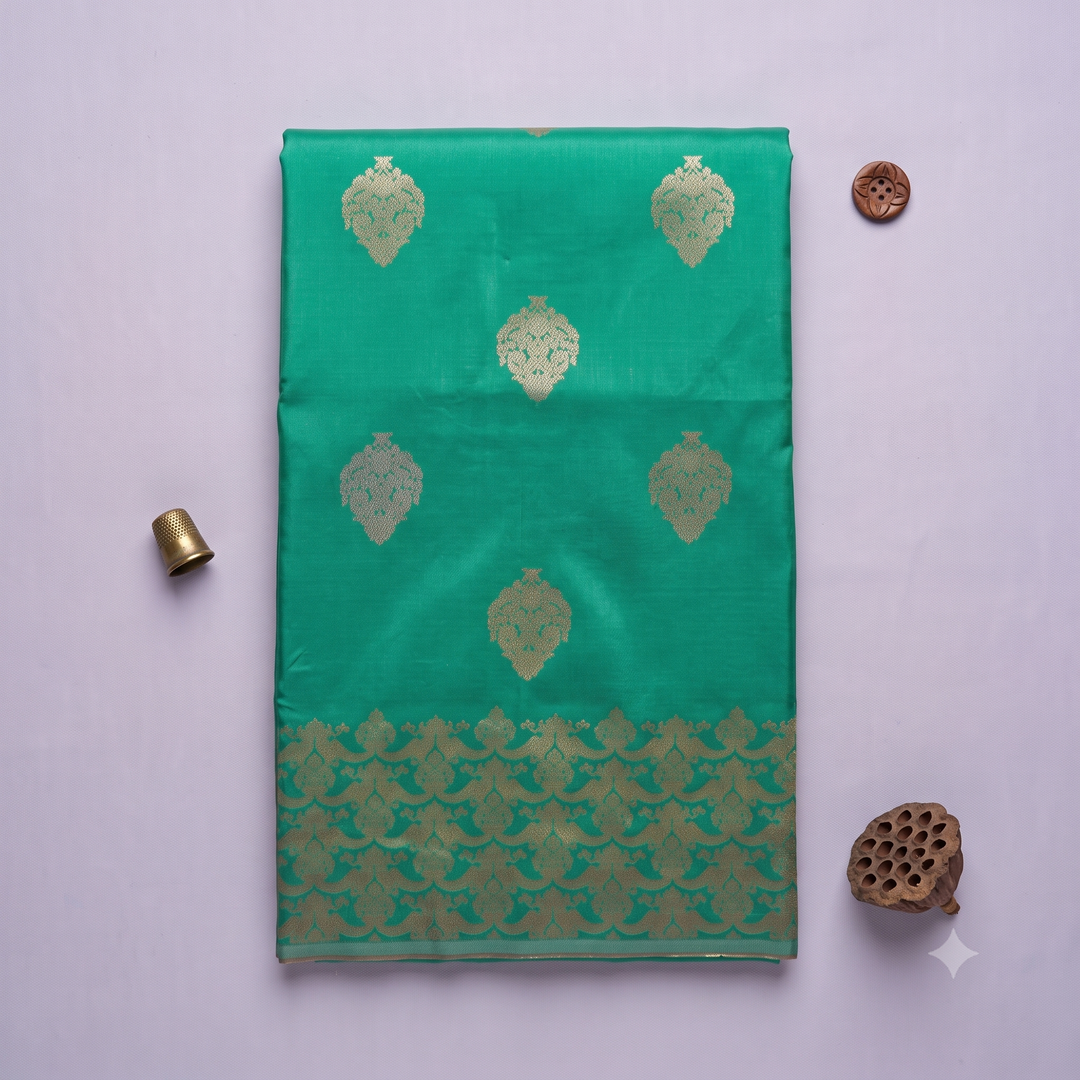 KUBERAN EMERALD GREEN SEMI SOFT SILK SAREE