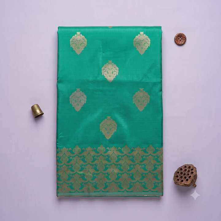 KUBERAN EMERALD GREEN SEMI SOFT SILK SAREE