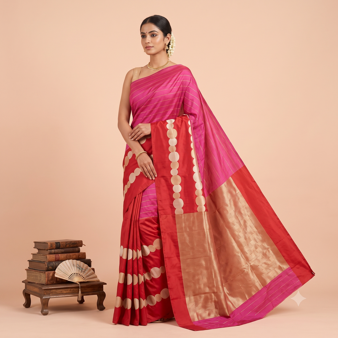 KUBERAN RED WITH PINK PURE BANARASI HANDLOOM SAREE