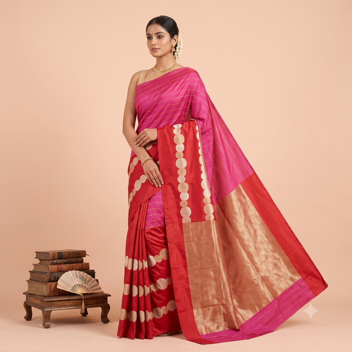 KUBERAN RED WITH PINK PURE BANARASI HANDLOOM SAREE