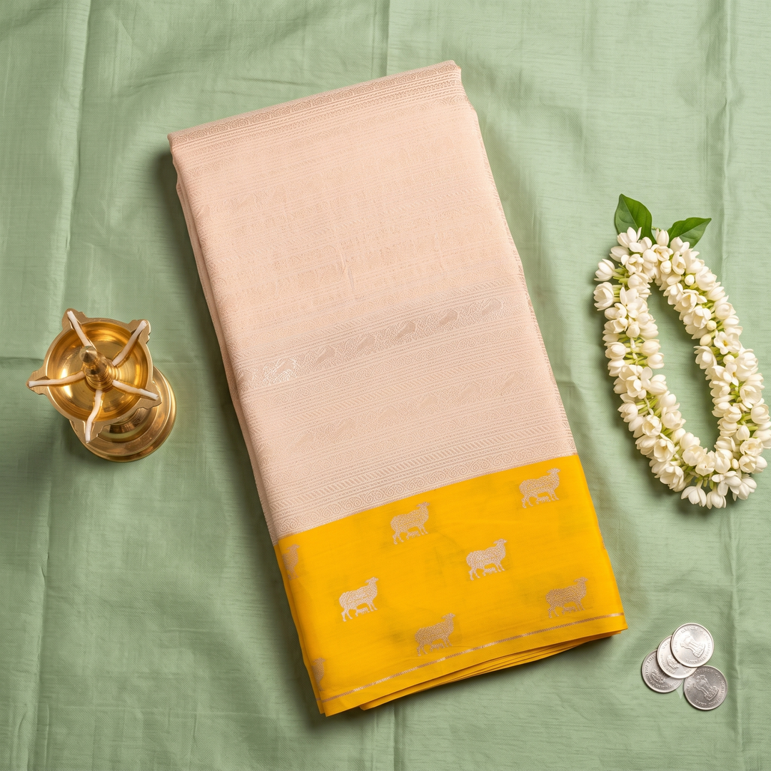 KUBERAN OFF WHITE MYSORE SILK CREPE SAREE