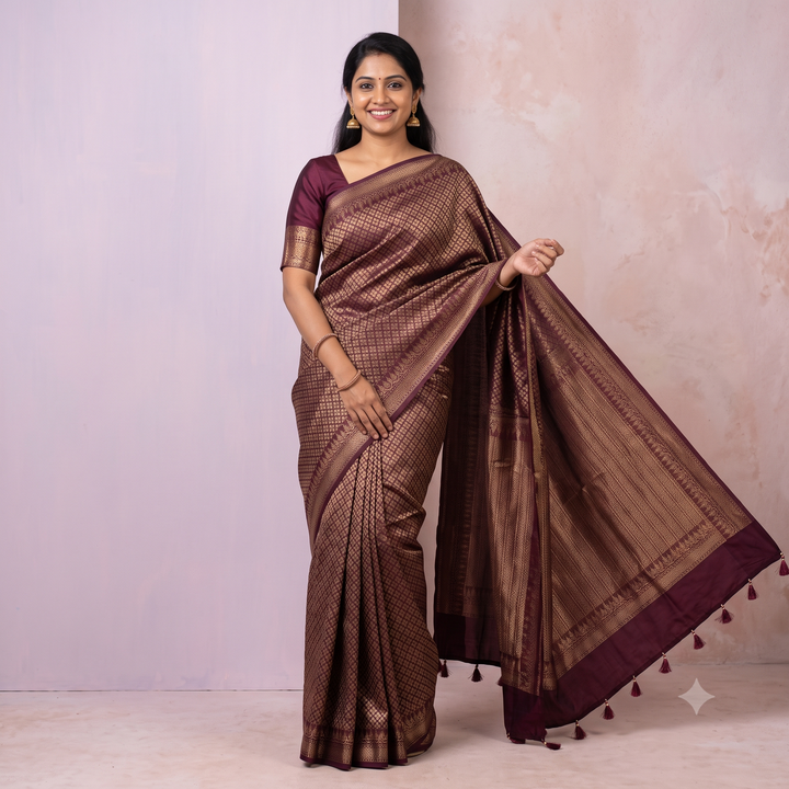 KUBERAN BURGUNDY SEMI BANARASI SILK SAREE