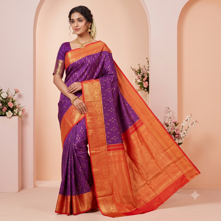 KUBERAN PURPLE WITH ORANGE PURE SILK SAREE